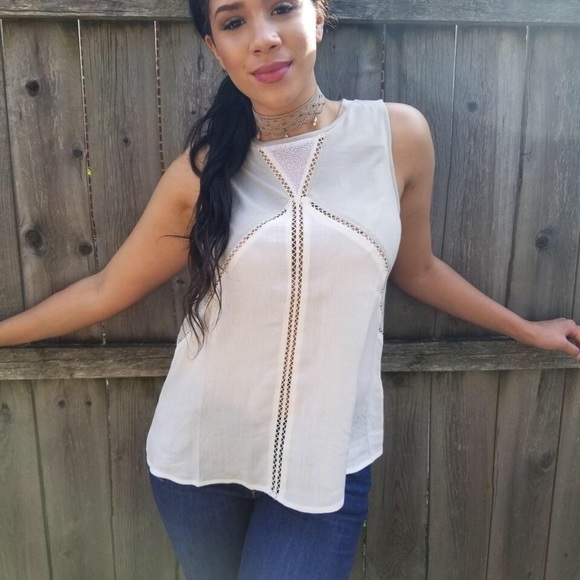 Tops - Cream-khaki Tank w/Ornate Detail
